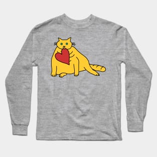 Chonk Cat with Love Heart on Valentines Day Long Sleeve T-Shirt